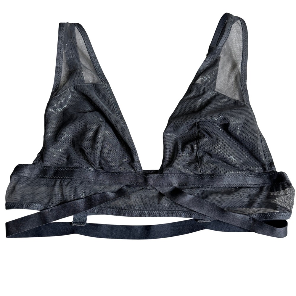 Victorias Secret Gray Sheer Mesh Bralette Strappy Cage Shimmer Bra Womens Medium